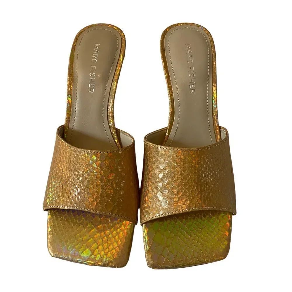 Marc Fisher Square Toe Metallic Gold Slide Heel Sz 6.5